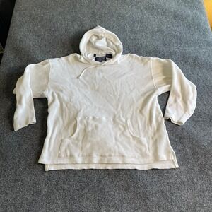 Point Zero Mens White Waffle Knit Thermal Hoodie Cotton Pullover Large RN 65333